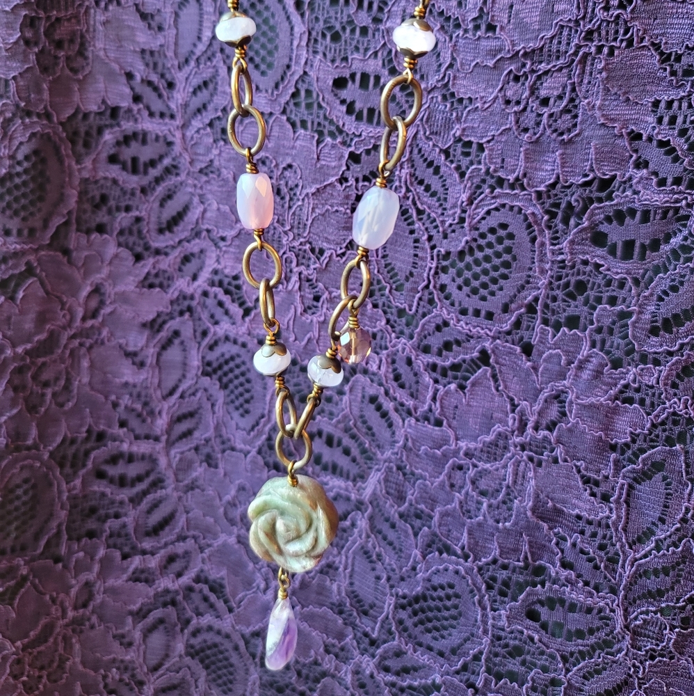 NWT Handmade Amethyst Necklace with Rose drop